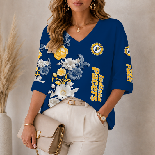 LIMITED EDITION - NEW CUSTOMIZED NBA06 IPA INDIANA PACERS WOMEN'S V-NECK LONG SLEEVE SHIRT
