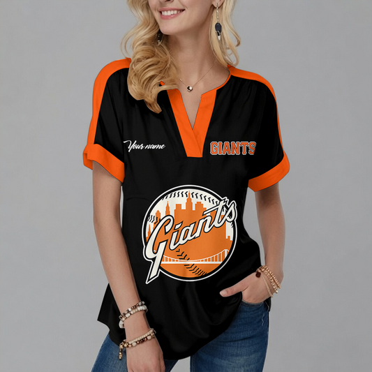 [FLASH SALE] NEW CUSTOMIZED MLB06 SFG SAN FRANCISCO GIANTS V-NECK FEMALE SHIRT