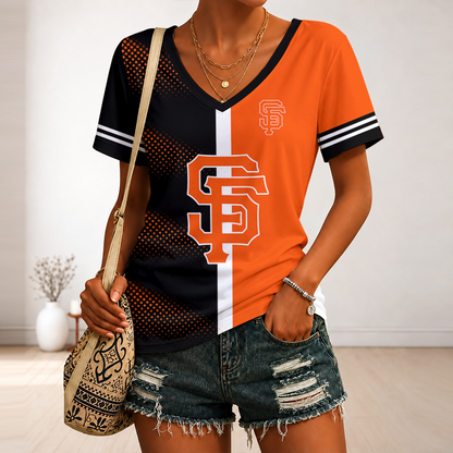 [FLASH SALE] NEW CUSTOMIZED MLB06 SFG SAN FRANCISCO GIANTS V-NECK FEMALE SHIRT
