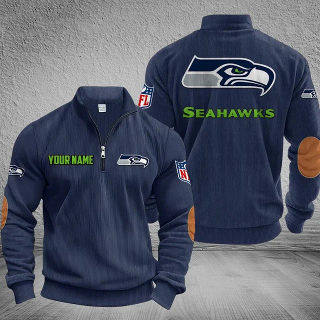 [SPECIAL OFFER] NEW CUSTOMIZED NFL06 SSH SEATTLE SEAHAWKS MULTICOLOR STRIPED QUATER ZIP SWEATSHIRT
