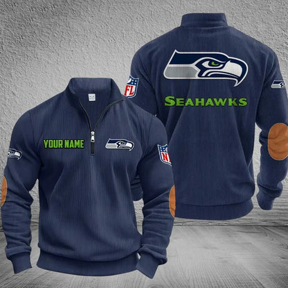 [SPECIAL OFFER] NEW CUSTOMIZED NFL06 SSH SEATTLE SEAHAWKS MULTICOLOR STRIPED QUATER ZIP SWEATSHIRT
