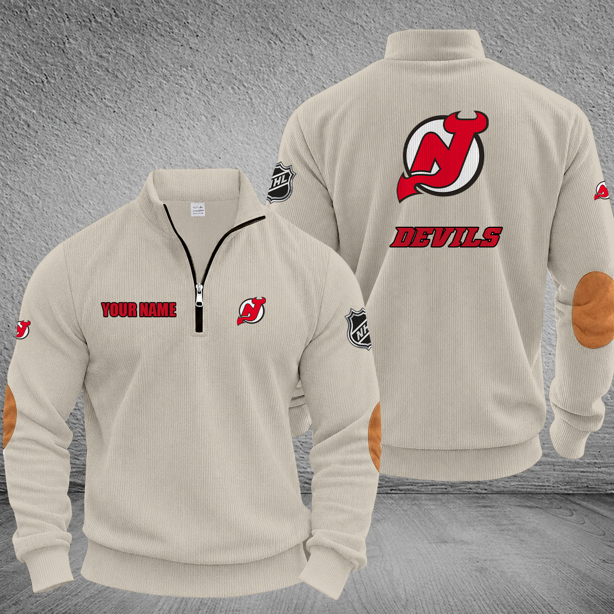 [SUPER SALE] NEW CUSTOMIZED NHL06 NJD NEW JERSEY DEVILS MULTICOLOR STRIPED QUATER ZIP SWEATSHIRT