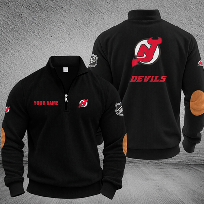 [SUPER SALE] NEW CUSTOMIZED NHL06 NJD NEW JERSEY DEVILS MULTICOLOR STRIPED QUATER ZIP SWEATSHIRT
