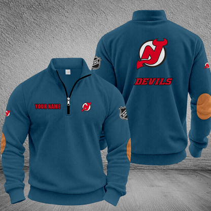 [SUPER SALE] NEW CUSTOMIZED NHL06 NJD NEW JERSEY DEVILS MULTICOLOR STRIPED QUATER ZIP SWEATSHIRT