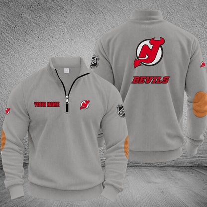 [SUPER SALE] NEW CUSTOMIZED NHL06 NJD NEW JERSEY DEVILS MULTICOLOR STRIPED QUATER ZIP SWEATSHIRT