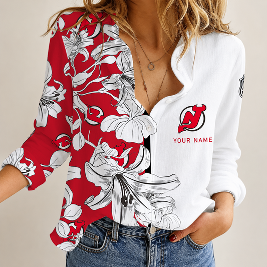 [SUPER SALE] NEW CUSTOMIZED NHL06 NJD NEW JERSEY DEVILS WOMEN CASUAL SHIRT