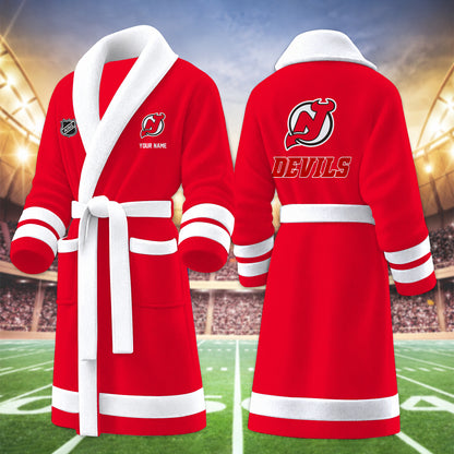 [SUPER SALE] NEW CUSTOMIZED NHL06 NJD NEW JERSEY DEVILS MULTICOLOR FLEECE BATHROBE