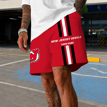 [SUPER SALE] NEW CUSTOMIZED NHL06 NJD NEW JERSEY DEVILS SHORT PANTS