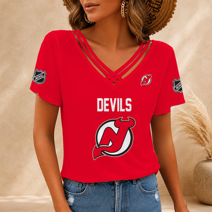 [SUPER SALE] NEW CUSTOMIZED NHL06 NJD NEW JERSEY DEVILS V-NECK SHIRT