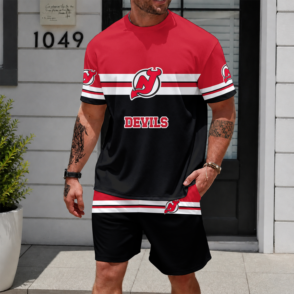 [SUPER SALE] NEW CUSTOMIZED NHL06 NJD NEW JERSEY DEVILS UNISEX T-SHIRT & SHORTS SET