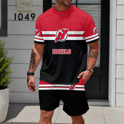 [SUPER SALE] NEW CUSTOMIZED NHL06 NJD NEW JERSEY DEVILS UNISEX T-SHIRT & SHORTS SET