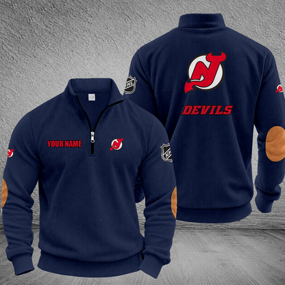 [SUPER SALE] NEW CUSTOMIZED NHL06 NJD NEW JERSEY DEVILS MULTICOLOR STRIPED QUATER ZIP SWEATSHIRT