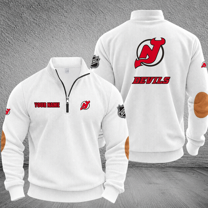 [SUPER SALE] NEW CUSTOMIZED NHL06 NJD NEW JERSEY DEVILS MULTICOLOR STRIPED QUATER ZIP SWEATSHIRT