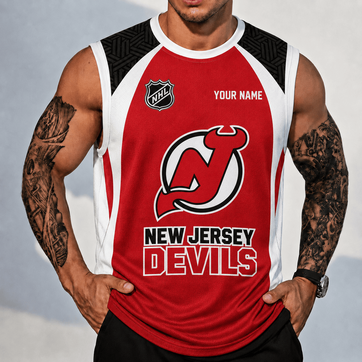 [SUPER SALE] NEW CUSTOMIZED NHL06 NJD NEW JERSEY DEVILS TANK TOP & GYM SHIRT