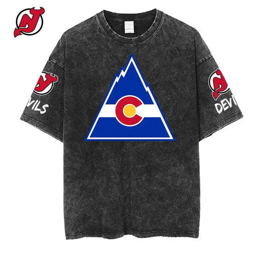 [SUPER SALE] NEW CUSTOMIZED NHL06 NJD NEW JERSEY DEVILS MULTICOLOR WASHED TEE