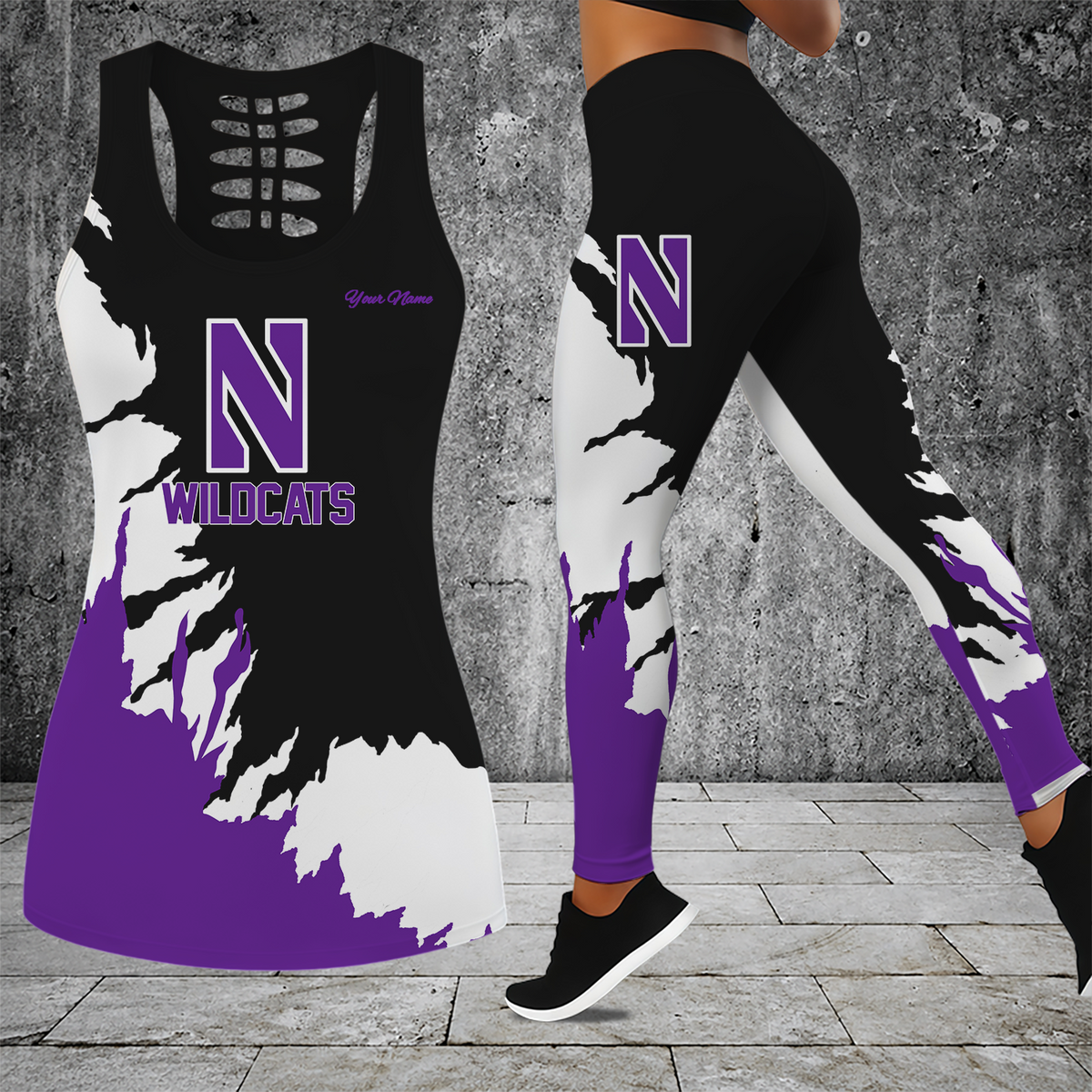 [FAN FAVORITE] NEW CUSTOMIZED NCAA CFH06 NOW NORTHWESTERN WILDCATS HOLLOW TANK TOP & LEGGINGS SET