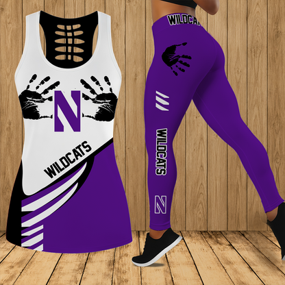 [FAN FAVORITE] NEW CUSTOMIZED NCAA CFH06 NOW NORTHWESTERN WILDCATS HOLLOW TANK TOP & LEGGINGS SET