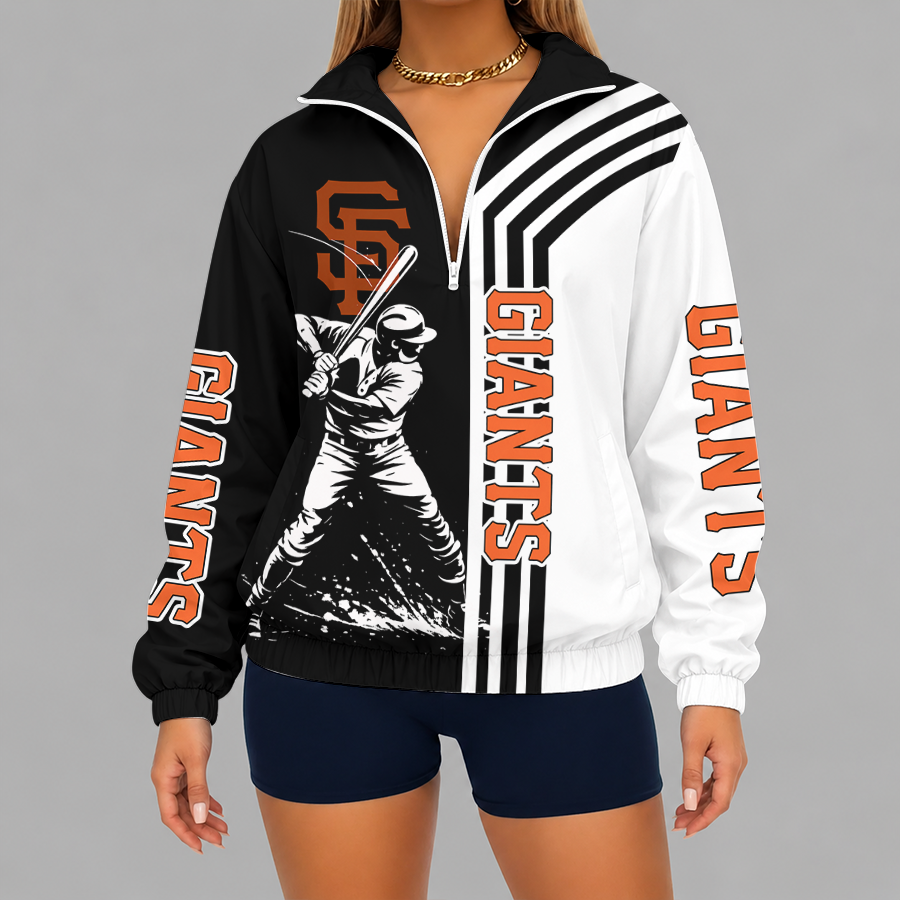 LIMITED EDITION - NEW CUSTOMIZED MLB06 SFG SAN FRANCISCO GIANTS V-NECK ZIPPER SWEATSHIRT JACKET