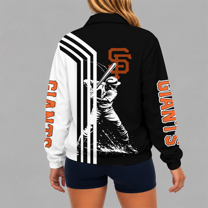 LIMITED EDITION - NEW CUSTOMIZED MLB06 SFG SAN FRANCISCO GIANTS V-NECK ZIPPER SWEATSHIRT JACKET