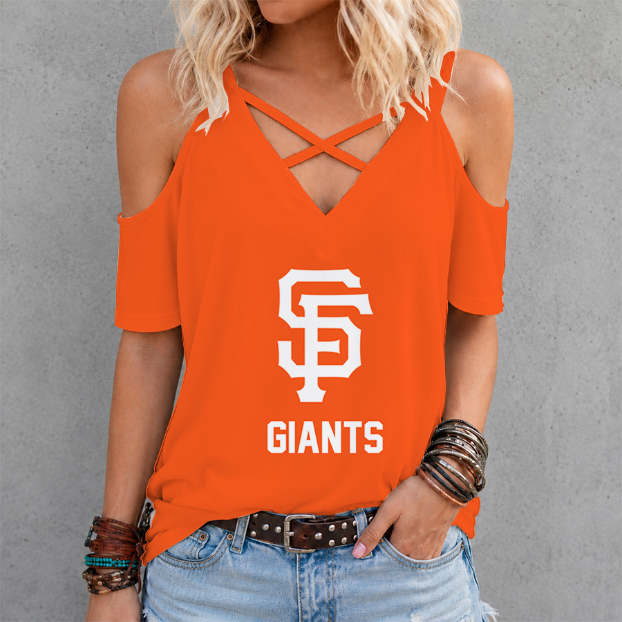 [FLASH SALE] NEW CUSTOMIZED MLB06 SFG SAN FRANCISCO GIANTS CRISS CROSS V-NECK TOP
