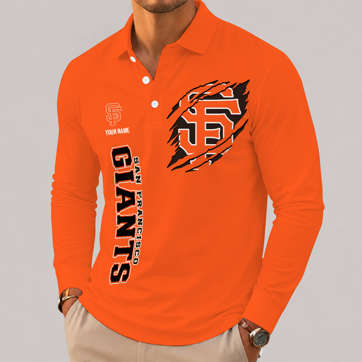 [FLASH SALE] NEW CUSTOMIZED MLB06 SFG SAN FRANCISCO GIANTS MEN'S LONG SLEEVE POLO