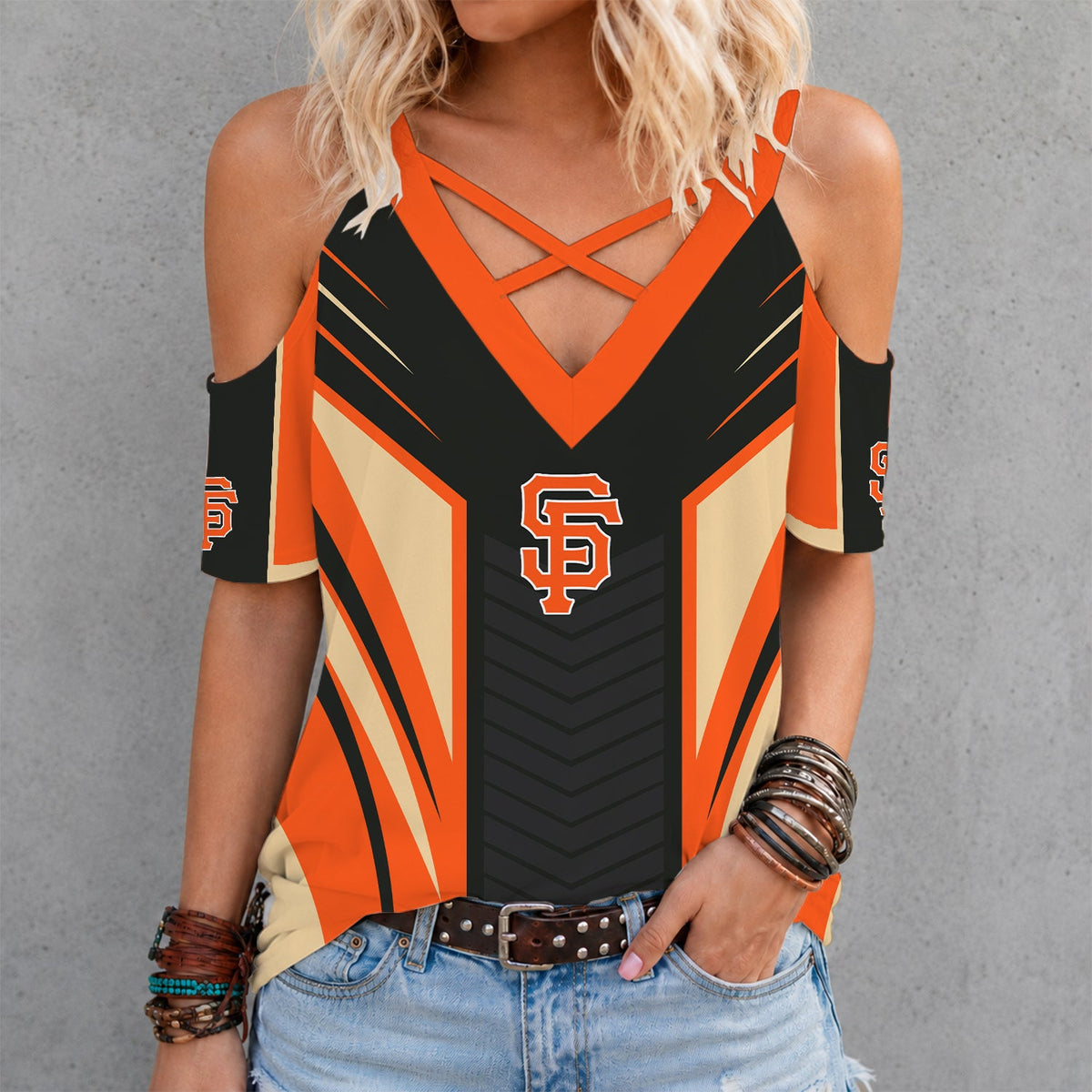 [FLASH SALE] NEW CUSTOMIZED MLB06 SFG SAN FRANCISCO GIANTS CRISS CROSS V-NECK TOP