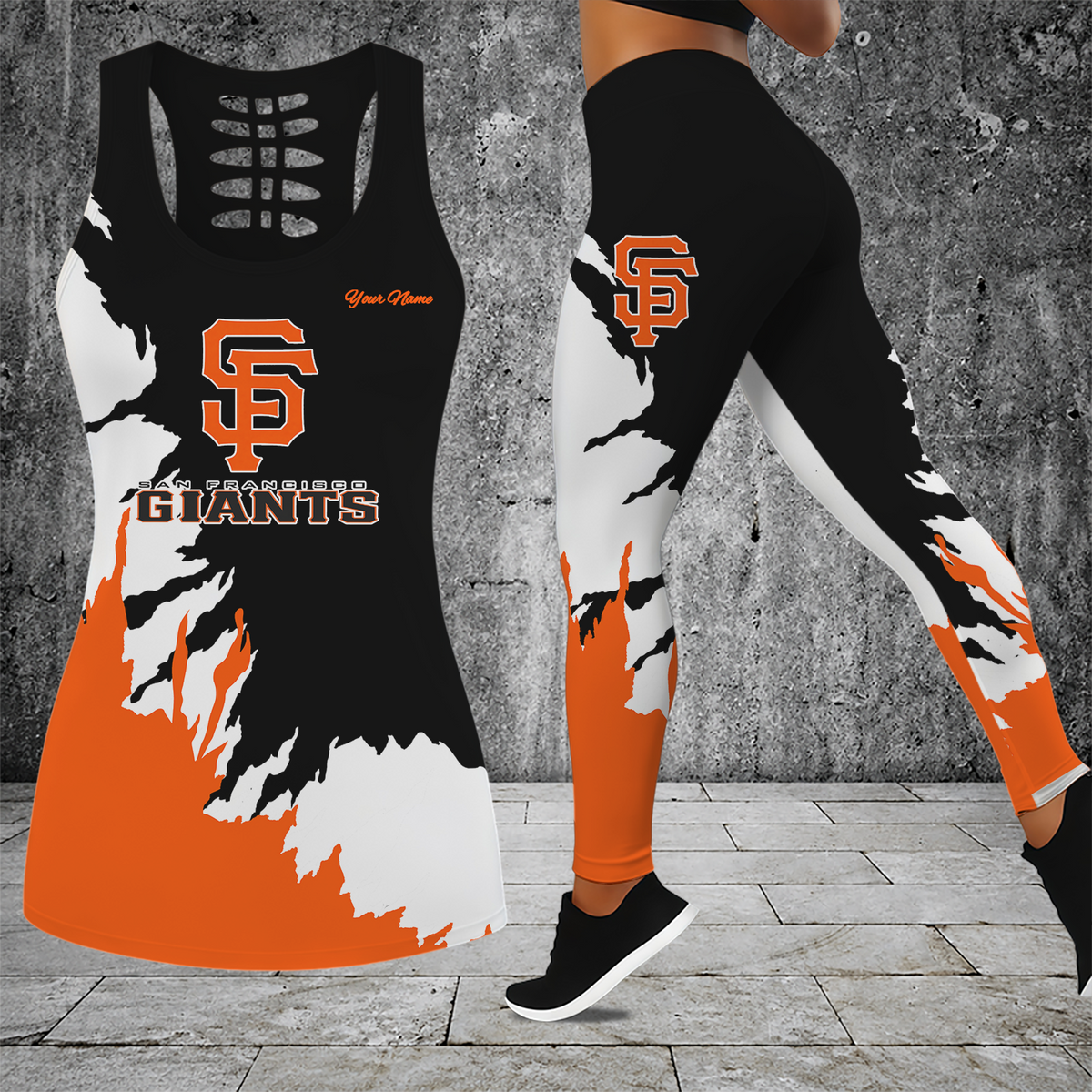 [FLASH SALE] NEW CUSTOMIZED MLB06 SFG SAN FRANCISCO GIANTS HOLLOW TANK TOP & LEGGINGS SET