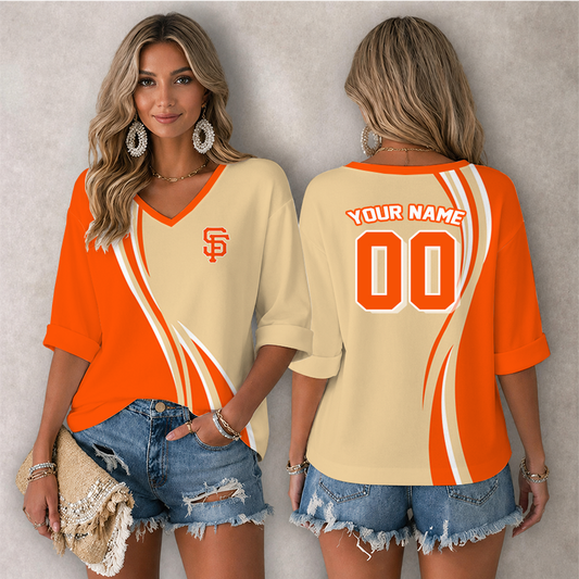 [FLASH SALE] NEW CUSTOMIZED MLB06 SFG SAN FRANCISCO GIANTS WOMEN'S HEART V-NECK LONG SLEEVE SHIRT