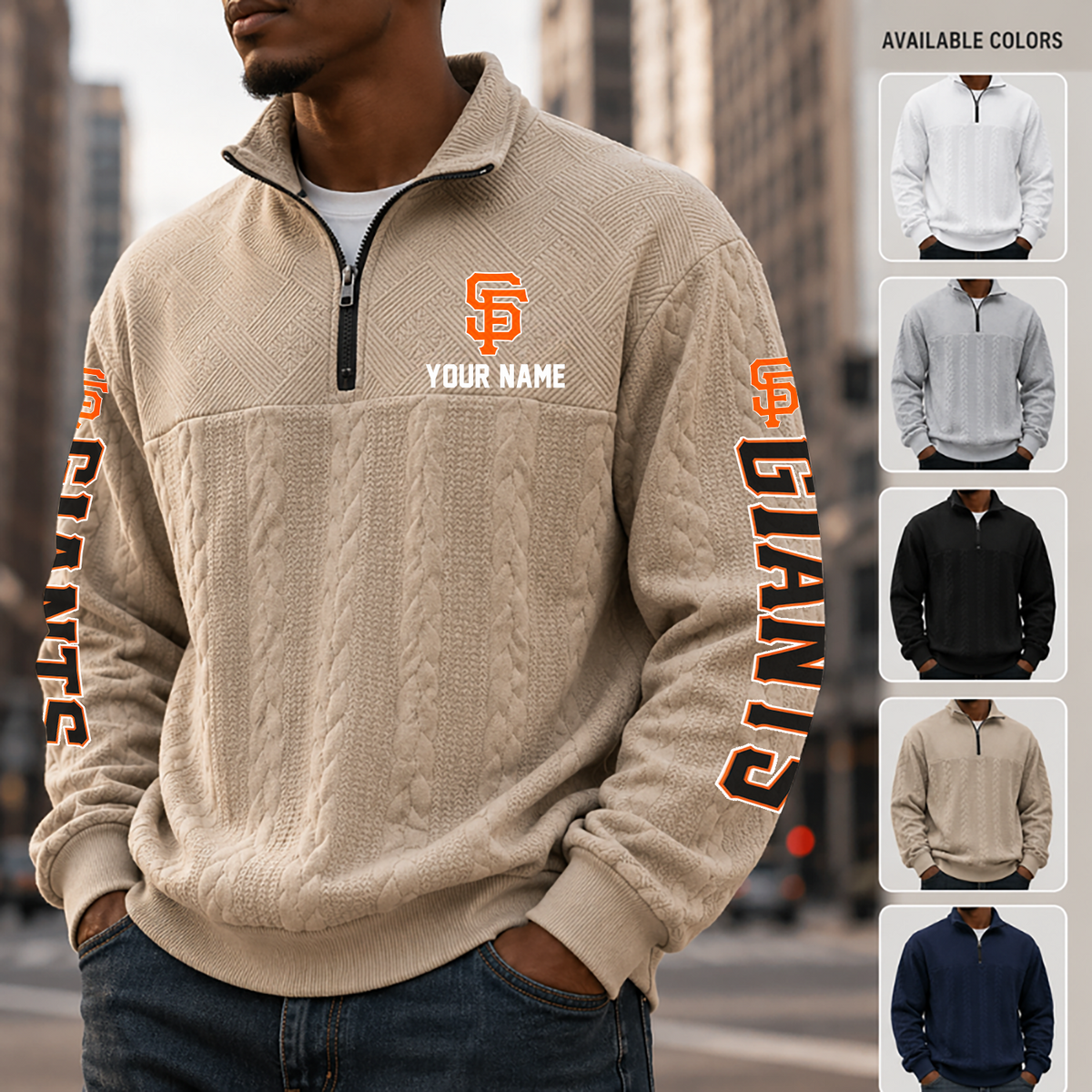 [FLASH SALE] NEW CUSTOMIZED MLB06 SFG SAN FRANCISCO GIANTS MULTICOLOR QUARTER-ZIP SWEATSHIRT