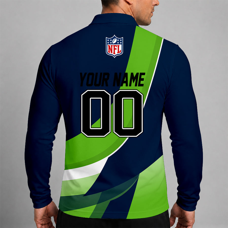 [SPECIAL OFFER] NEW CUSTOMIZED NFL06 SSH SEATTLE SEAHAWKS LONG SLEEVE POLO SHIRT