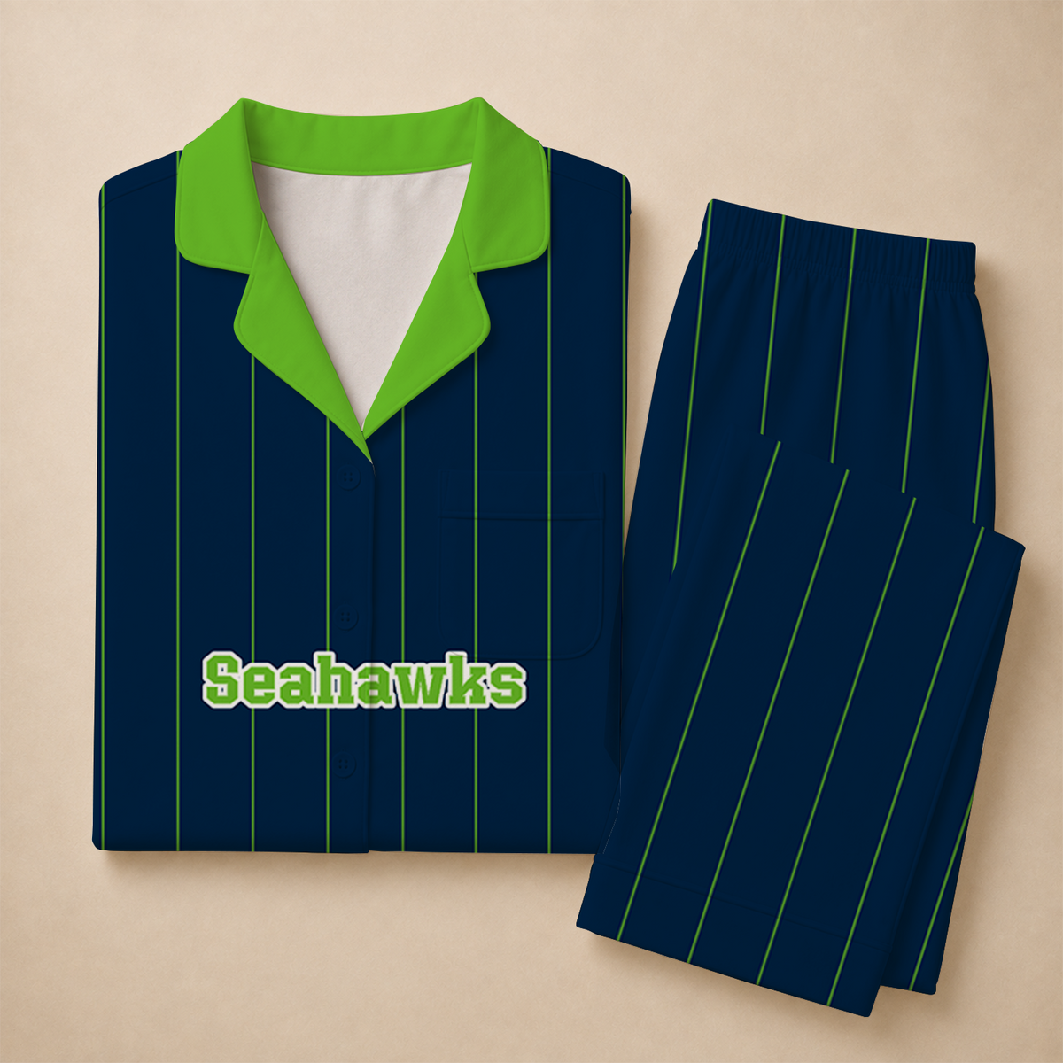 [SPECIAL OFFER] NEW CUSTOMIZED NFL06 SSH SEATTLE SEAHAWKS SHORT SLEEVE & LONG PANTS PAJAMAS SET