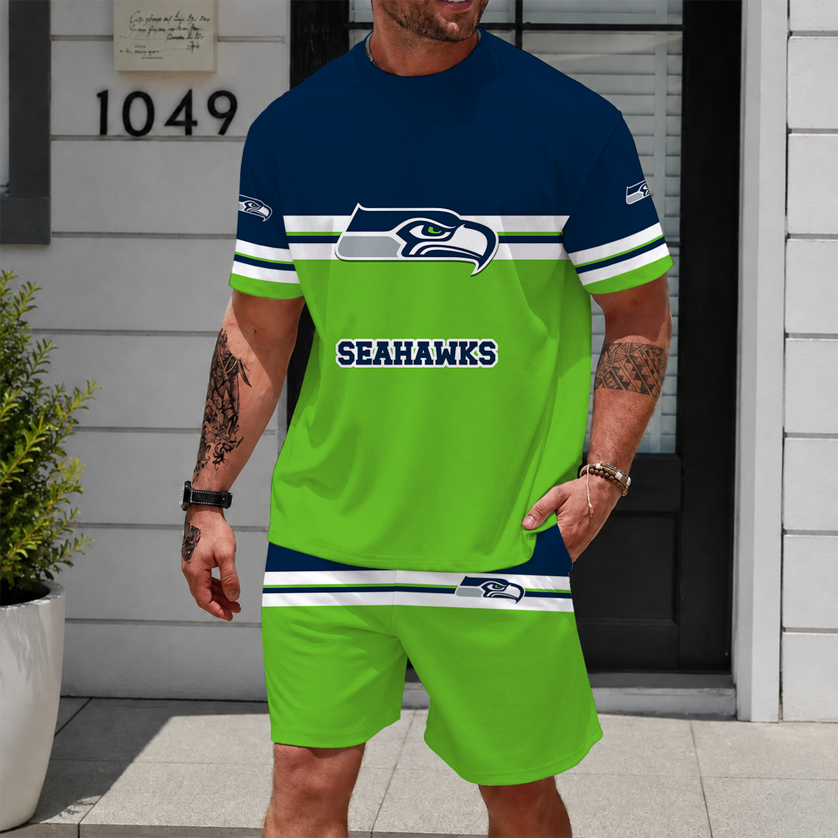 [SPECIAL OFFER] NEWCUSTOMIZED NFL06 SSH SEATTLE SEAHAWKS UNISEX T-SHIRT & SHORTS SET