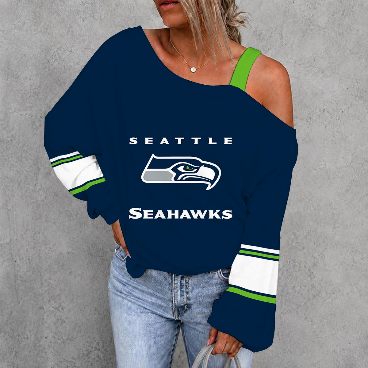 [SPECIAL OFFER] NEW CUSTOMIZED NFL06 SSH SEATTLE SEAHAWKS DROP SHOULDER SWEATSHIRT