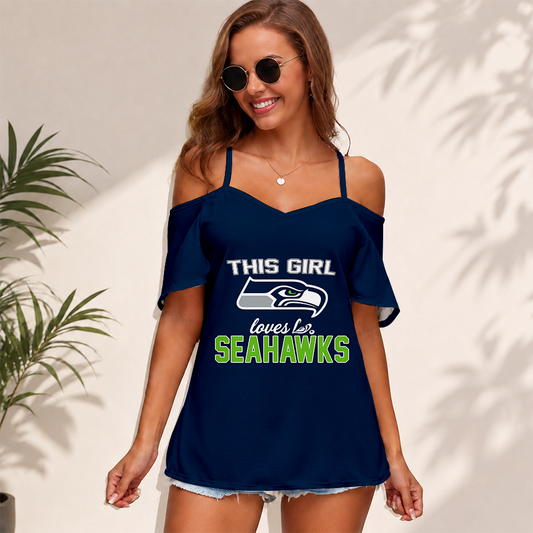[SPECIAL OFFER] NEW CUSTOMIZED NFL06 SSH SEATTLE SEAHAWKS WOMEN'S STRAPPY OFF-SHOULDER TOP