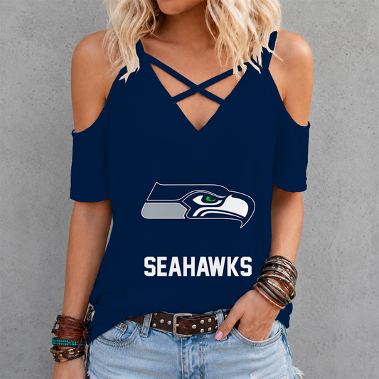 [SPECIAL OFFER] NEW CUSTOMIZED NFL06 SSH SEATTLE SEAHAWKS CRISS CROSS V-NECK TOP