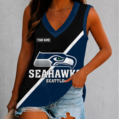 [SPECIAL OFFER] NEW CUSTOMIZED NFL06 SSH SEATTLE SEAHAWKS WOMEN'S V-NECK TANK TOP