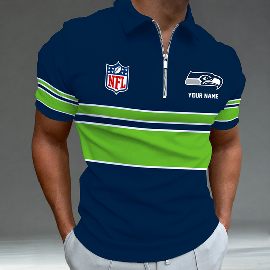 [SPECIAL OFFER] NEW CUSTOMIZED NFL06 SSH SEATTLE SEAHAWKS ZIP POLO SHIRT