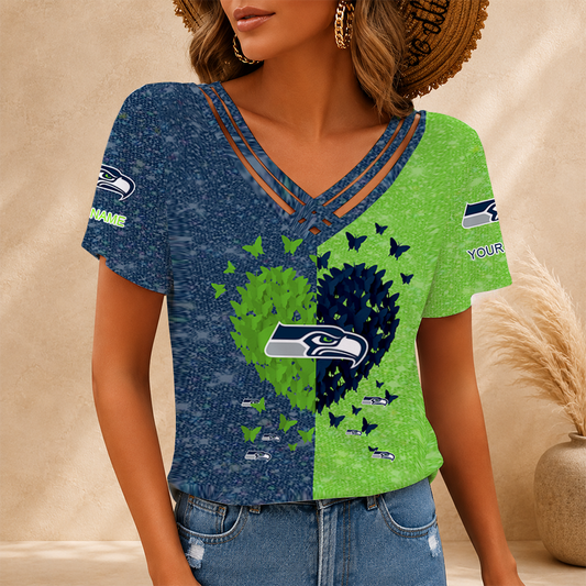 [SPECIAL OFFER] NEW CUSTOMIZED NFL06 SSH SEATTLE SEAHAWKS V-NECK SHIRT