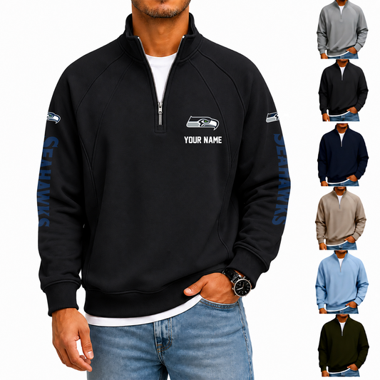 [SPECIAL OFFER] NEW CUSTOMIZED NFL06 SSH SEATTLE SEAHAWKS MEN'S QUARTER ZIP PULLOVER