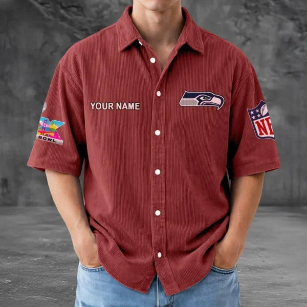 [HOT DEAL] NEW CUSTOMIZED NFL06 SSH SEATTLE SEAHAWKS SEERSUCKER BUTTON SHIRT