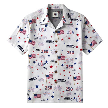 LIMITED EDITION - NEW CUSTOMIZED NFL06 SSH SEATTLE SEAHAWKS PATRIOTIC 250 USA HAWAIIAN SHIRT