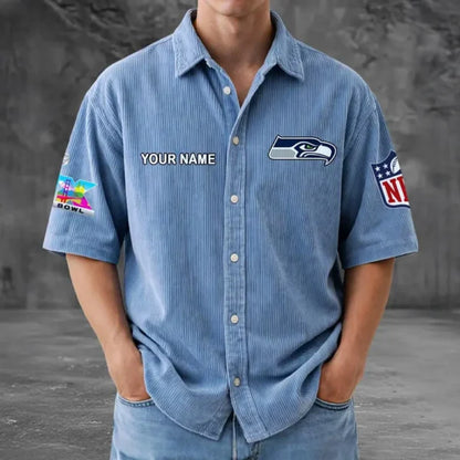 [HOT DEAL] NEW CUSTOMIZED NFL06 SSH SEATTLE SEAHAWKS SEERSUCKER BUTTON SHIRT