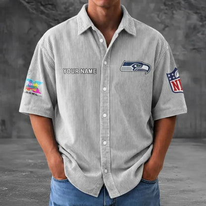 [HOT DEAL] NEW CUSTOMIZED NFL06 SSH SEATTLE SEAHAWKS SEERSUCKER BUTTON SHIRT