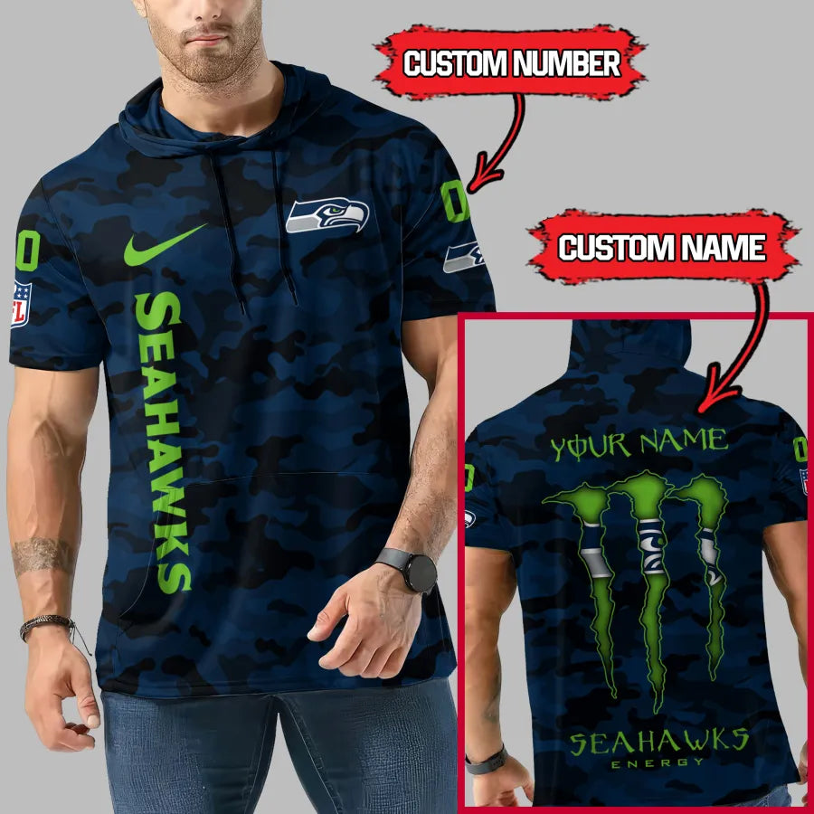 [HOT DEAL] NEW CUSTOMIZED NFL06 SSH SEATTLE SEAHAWKS SHORT SLEEVE HOODIE