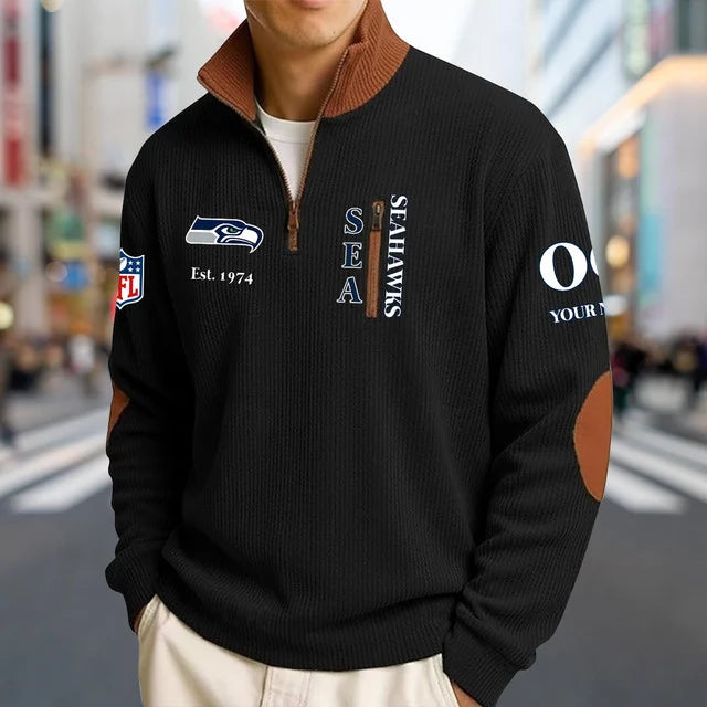 [SPECIAL OFFER] NEW CUSTOMIZED NFL06 SSH SEATTLE SEAHAWKS MULTICOLOR STRIPED QUATER ZIP SWEATSHIRT
