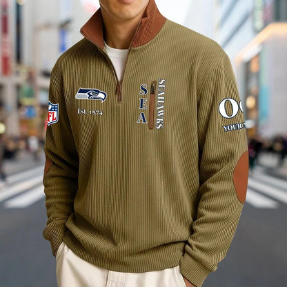 [SPECIAL OFFER] NEW CUSTOMIZED NFL06 SSH SEATTLE SEAHAWKS MULTICOLOR STRIPED QUATER ZIP SWEATSHIRT