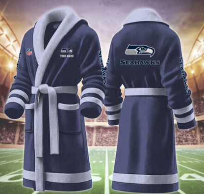 [SPECIAL OFFER] NEW CUSTOMIZED NFL06 SSH SEATTLE SEAHAWKS MULTICOLOR FLEECE BATHROBE