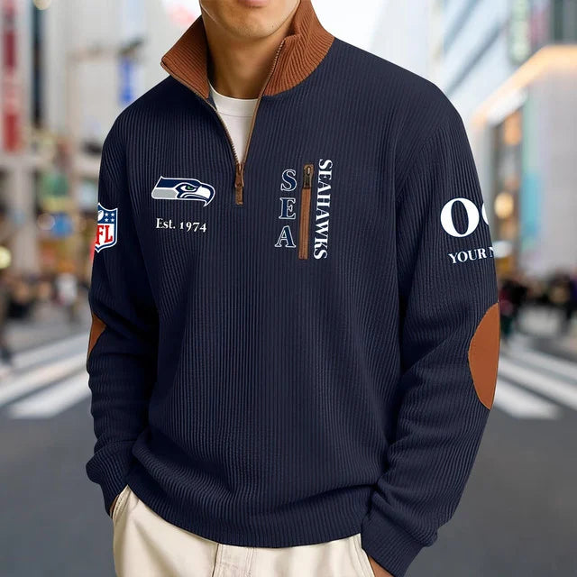 [SPECIAL OFFER] NEW CUSTOMIZED NFL06 SSH SEATTLE SEAHAWKS MULTICOLOR STRIPED QUATER ZIP SWEATSHIRT