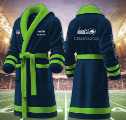 [SPECIAL OFFER] NEW CUSTOMIZED NFL06 SSH SEATTLE SEAHAWKS MULTICOLOR FLEECE BATHROBE