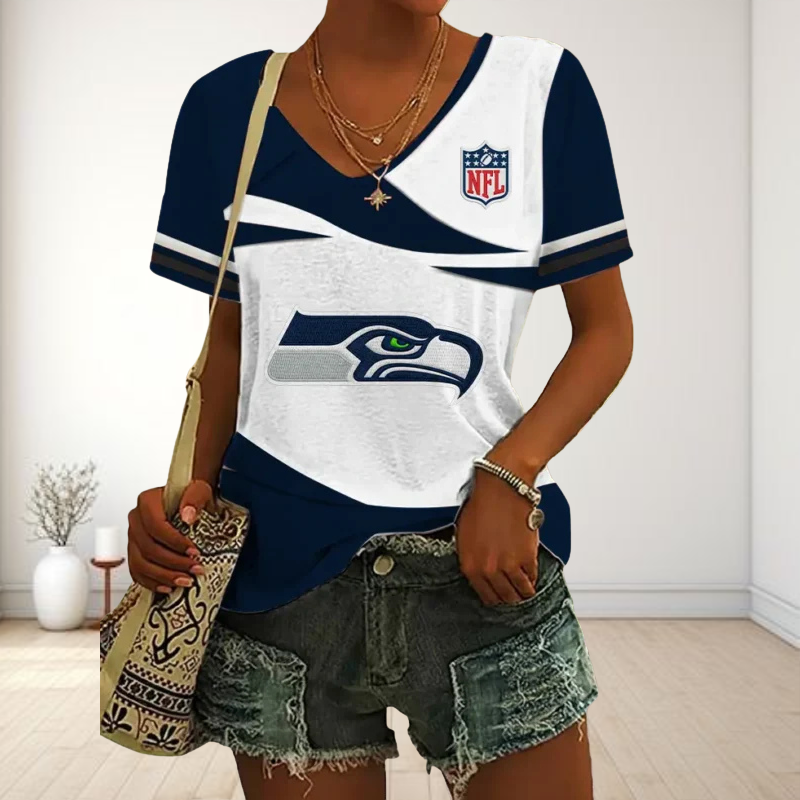 SPECIAL OFFER] NEW CUSTOMIZED NFL06 SSH SEATLLE SEAHAWKS V-NECK FEMALE SHIRT